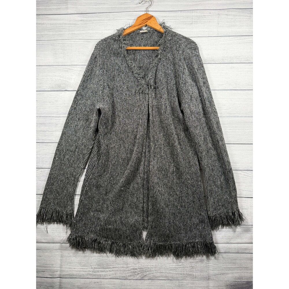 Vintage Falls Creek XL Black White Marled Fringe Open Front Cardigan 4297